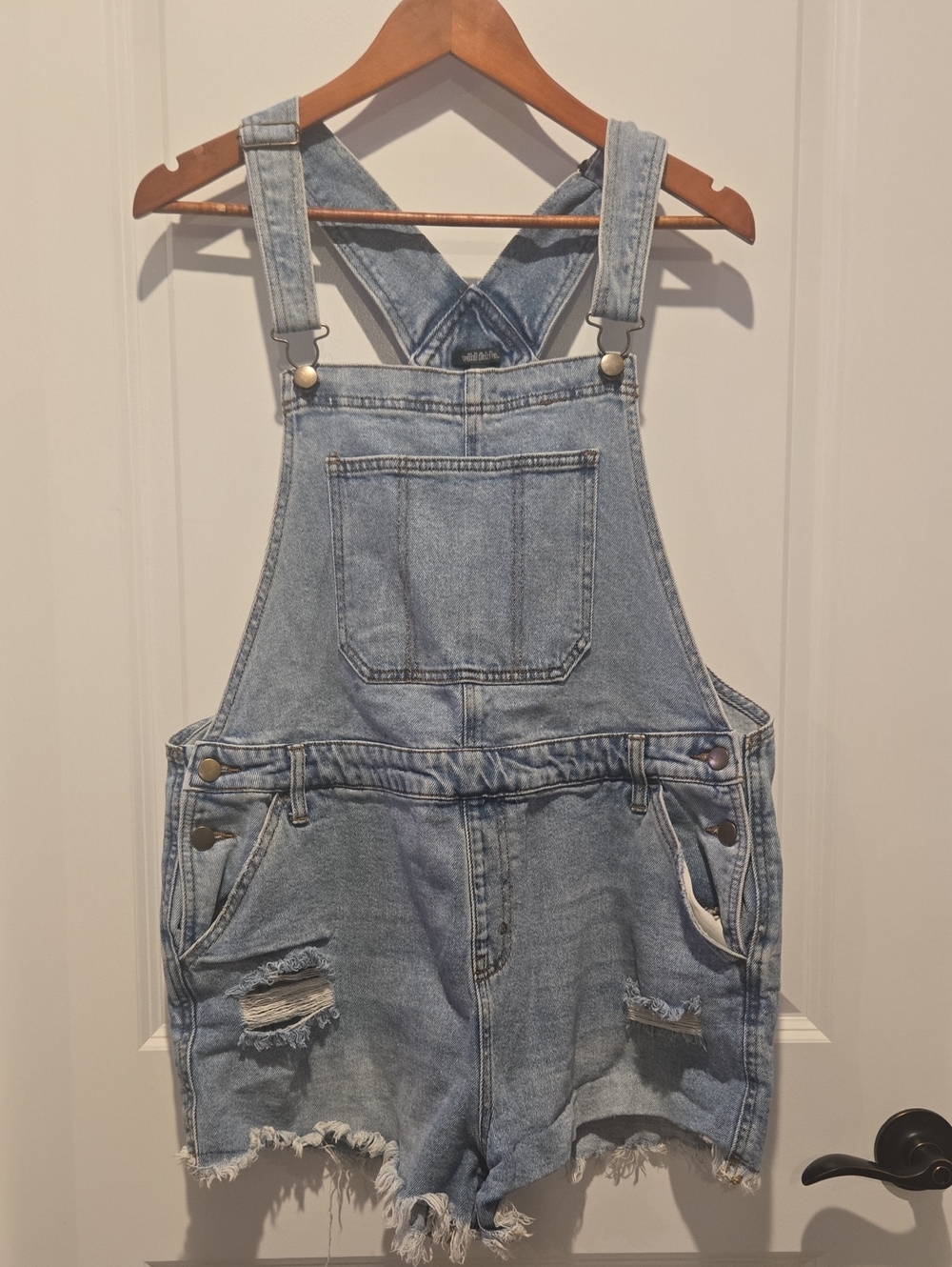 wild fable Light Blue Distressed Denim Short Overalls